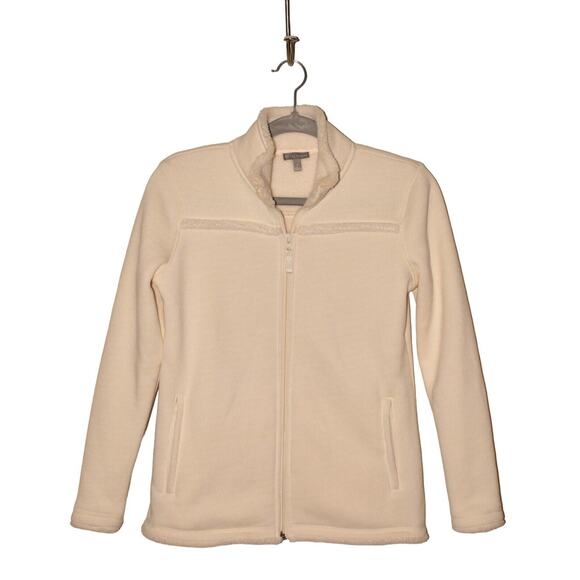 T BY TALBOTS $98 Double Knit High Pile Fleece Zip Jacket Ivory P Petite - Picture 1 of 4